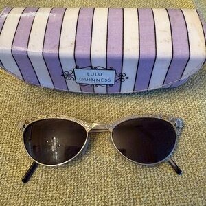 Lulu Guinness Sunglasses w Case Gold metal cat eye like frames. Great condition.
